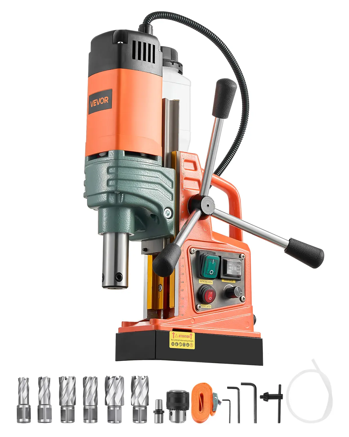 【summerfinds】VEVOR Magnetic Drill, 1450W Motor 2 in Coring Diameter, 2922 lbf Magnetic Force, Portable Electric Mag Drill Press with 6 Coring Bits, Variable Speed, Drilling Machine for Metal Surface, Industrial
