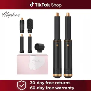 ATOPSKINS 5-in-1 Air Styler,The Industry Basic :Soft Airflow & Ultra-Lightweight(The attachments are made of plastic）, Zero Heat Damage (203°F) for Non-Aggressive Styling Includes 1 Hair Dryer 2 Hot Air Curlers Gift Black Blue  diffuser curly hair Brush