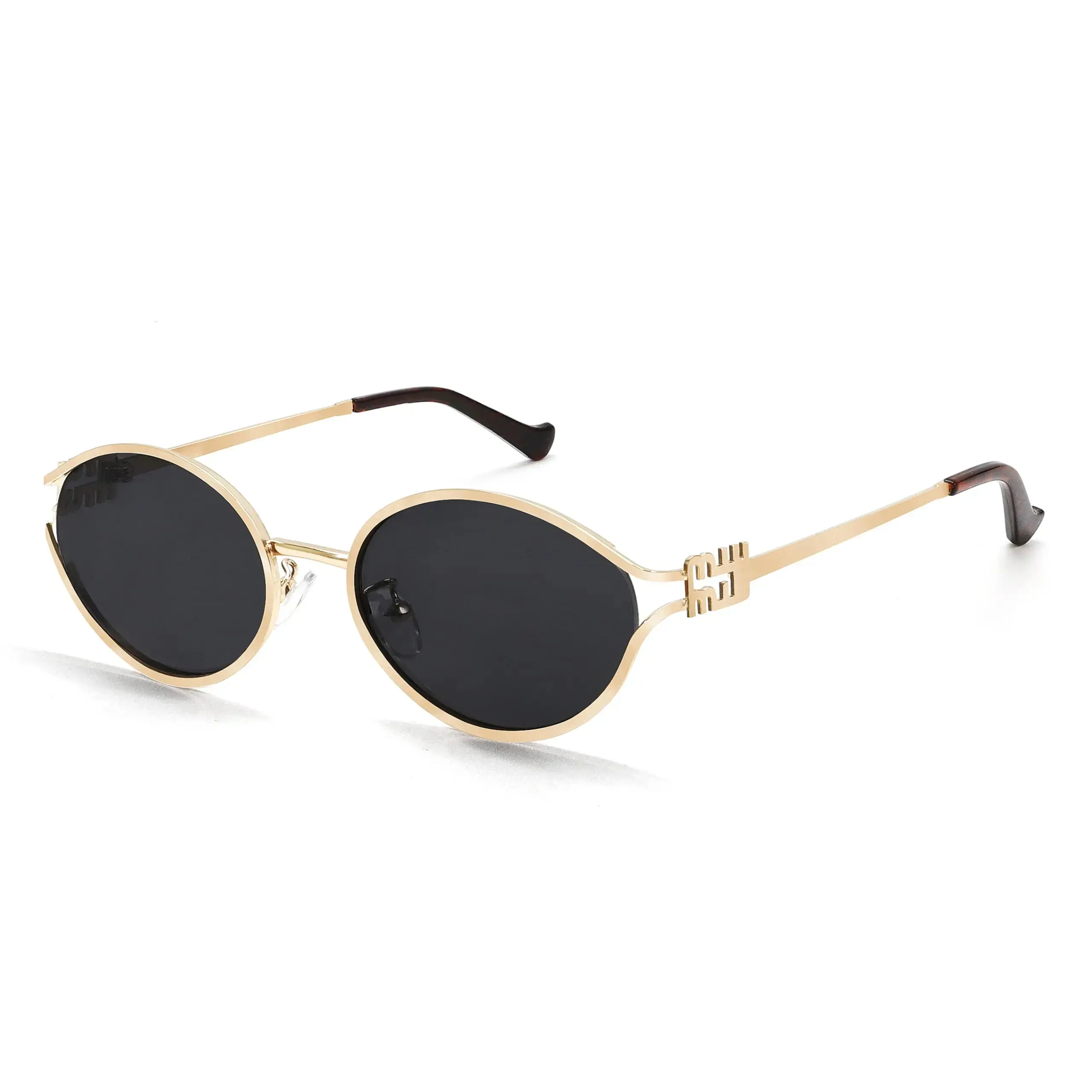 Couple Retro Oval Metal Sunglasses - Gold Frame Classic Trendy Frames Vintage Festive & Party Accessory, Classic Sunglasses