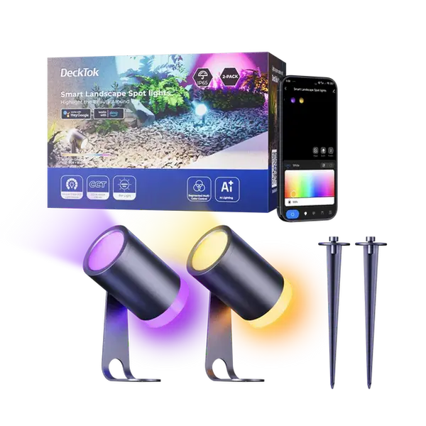 2-Pack Outdoor Spotlights, IP65 Waterproof Bluetooth Outdoor Wall Lights with Alexa Voice Control, 2-Directional Color Changing Lights for DIY Endless Lighting Possibilities, Patio Decor