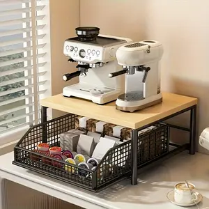 Multi functional and versatile space saving countertop  rack, microwave oven rack, coffee capsule  rack, with built-in drawers and metal baskets, is a practical and durable home  helper. organized multilayer storage cosmetic brush storage basket
