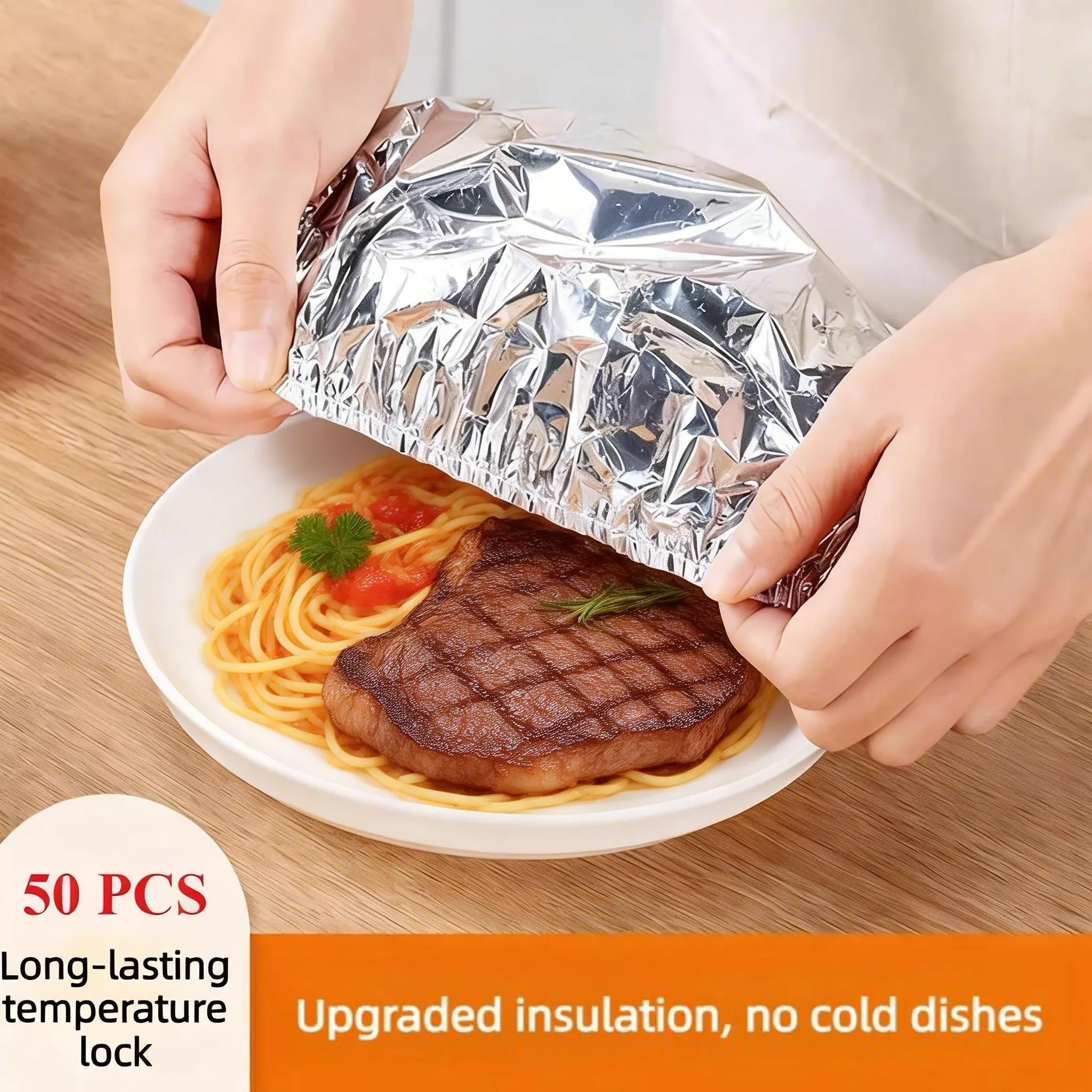 Disposable Insulated Aluminium Food Grade Durable Silver Foil Covers, Kitchenware Disposable Cookware, Keeps Food Fresh, Fits Multiple Dishes, for Home Dining Tables