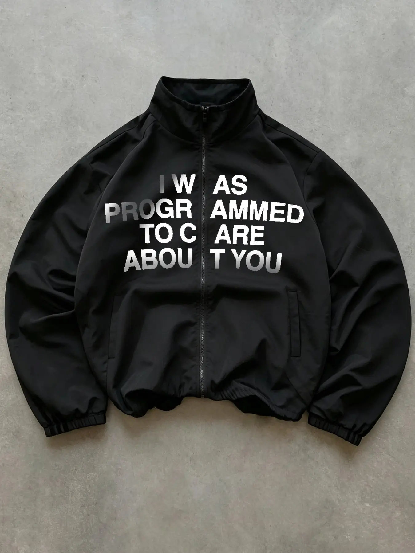 Unisex Black Graphic Print Track Jacket, Stand Collar Zip Up Windbreaker Long Sleeve With Letter Print, Casual Streetwear Outerwear Coats For Men Women Daily Wear Spring Fall