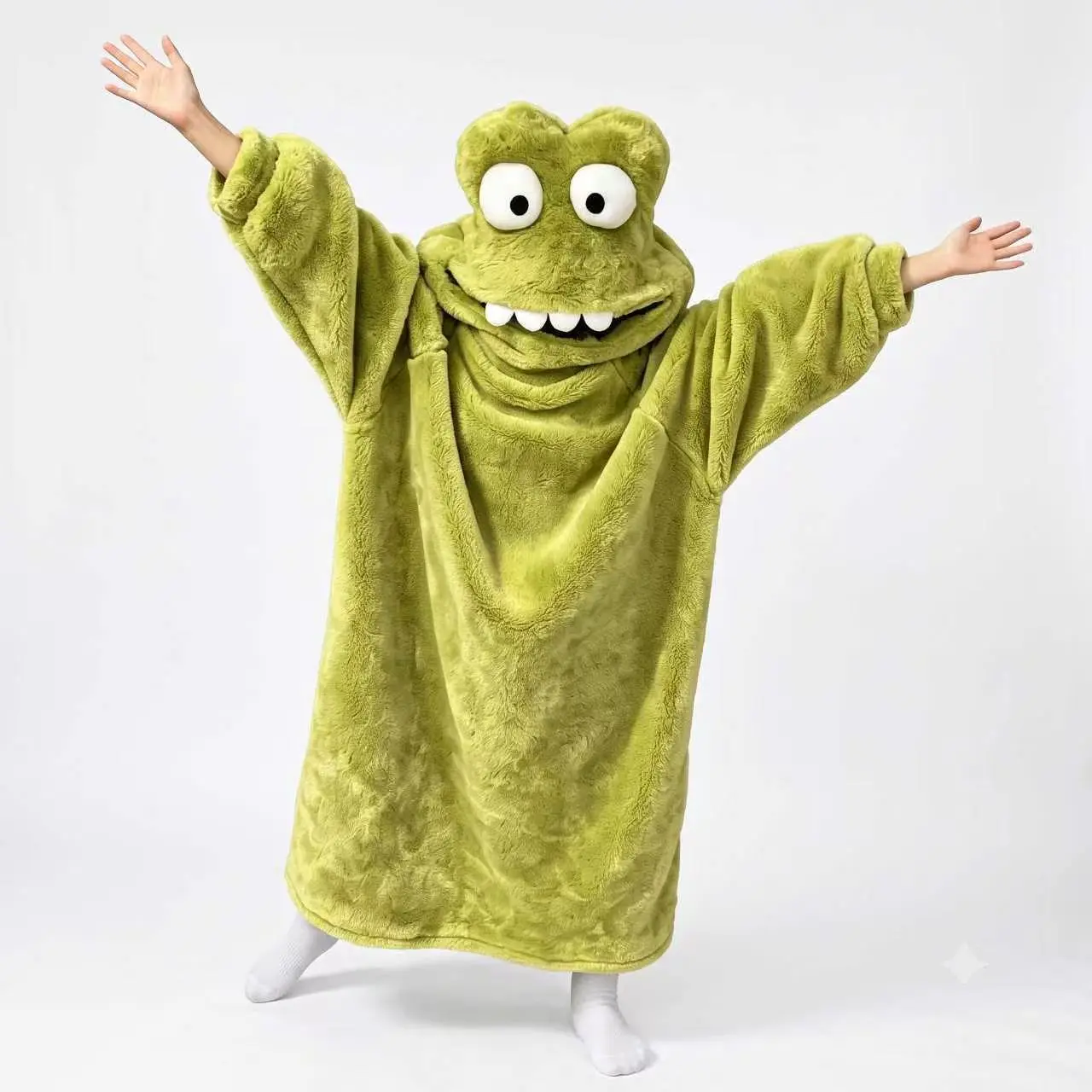 Frog Plush Coral Fleece Loose-Fitting Pull-On Cotton Onesie - Thick, Warm, Soft, Cute Pajama Set, Long Sleeve Homeware for Casual Lounge Sleep, 1-Size Romper Nightwear