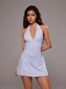 ARTYOTI Blue Striped Chevron Front Campus Return Uniform Preppy Core