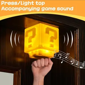 Super Bros  LED Night Table Question Block Lamp,  With Play Game Coin Sound Effects Gaming Room Decor Lamp Decor  Toy gift for boyfriend  Gamers (Classic Pixel Art Design Christmas Helloween
