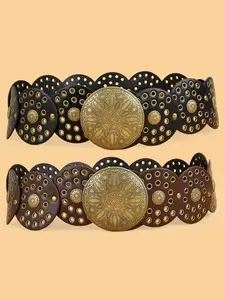 Women's Boho Style Disc Buckle Belt, Vintage Trendy Belt, Fashionable Clothes Accessories for Daily & Party Decoration, Western Concho Belts