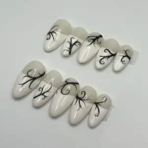 Black swirls & White French Tip Press on nails