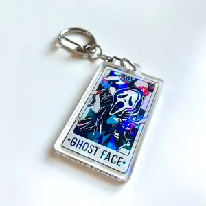 Holographic Ghost Face Tarot Card Acrylic Keychain | Halloween Keychain Horror Villain