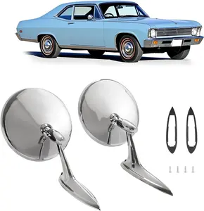 HECASA Side Mirrors Chrome Round Outside Ribbed Base Compatible with 1963 1964 1965 Chevy Chevelle Impala Nova Corvair El Camino Pair Rearview Mirrors