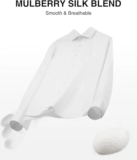 Alimens&Gentle Stain Shield Men's Mulberry Silk Dress Shirt, Long Sleeve Anti-Wrinkle Button Down Daily Men Top Summervibes