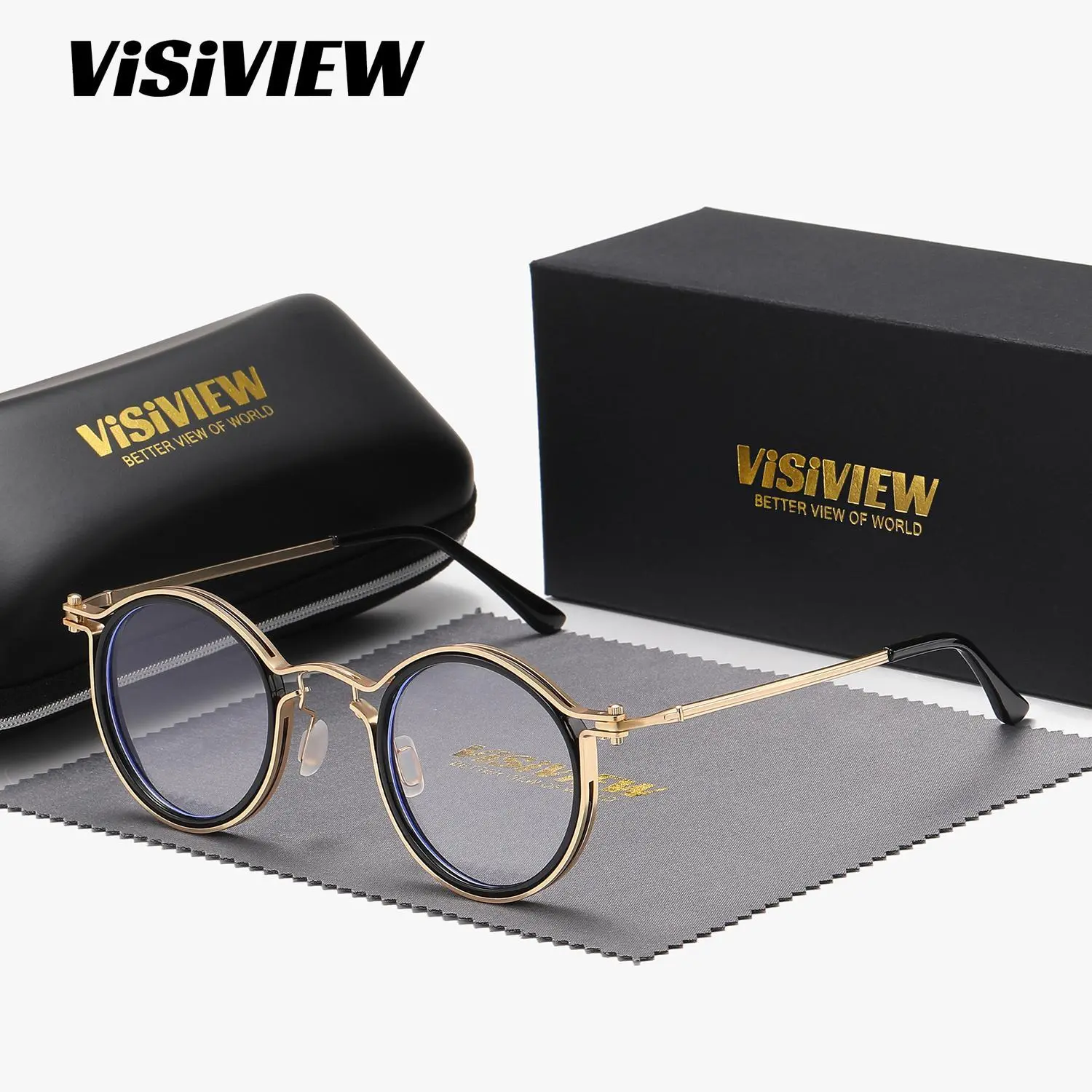 VISIVIEW Unisex Vintage Elegant Full-frame Glasses With Round Clear Lenses