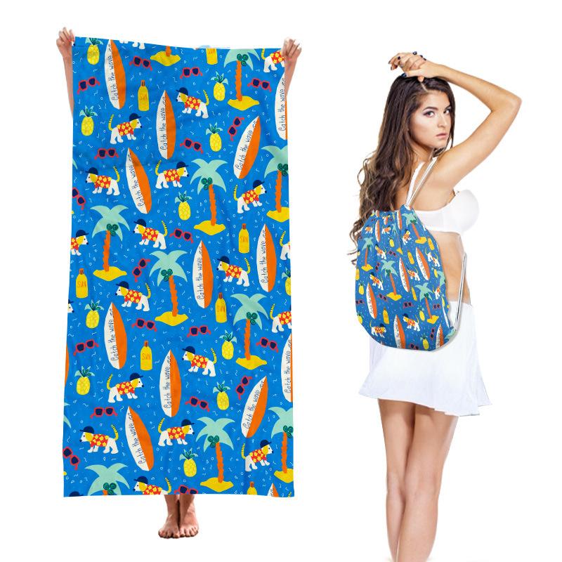 Two-in-One Beach Towel Backpack, Foldable Beach Towel Storage Bag, Microfiber Printed Beach Towel Yarn