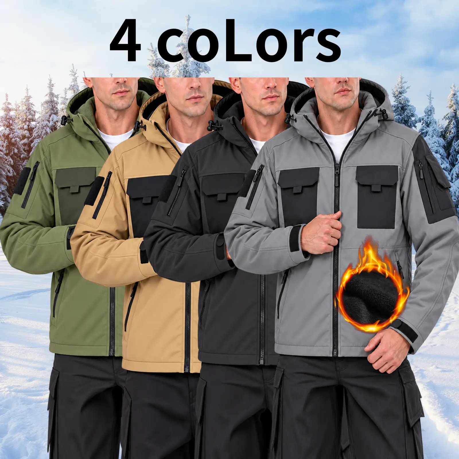 HOMUG Men's Hooded Work Jacket, Waterproof & Windproof Outdoor Workwear Coat, Durable Multi-Pocket Utility Jacket for Construction, Outdoor Work, Fall & Winter