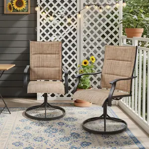 Set of 2 All-Weather Outdoor Dining Chairs - Brown Patio Swivel Rocker Chairs with High Back, Textilene & Metal Frame for Garden, Deck & Poolside