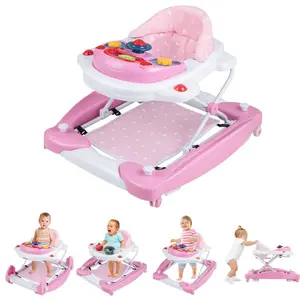 Unisex 6-in-1 Foldable Baby Walker & Bouncer Combo, Multi-Mode Infant Activity Walker with Wheels, Adjustable Heights, Rocker, Music & Lights, for 7-14 Months Infants