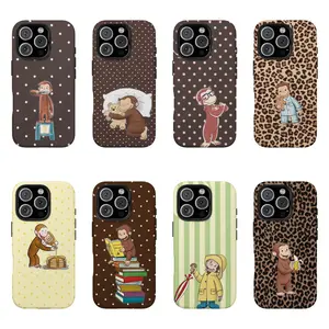 Colorful Curious George Polka Dot Shockproof Phone Case - Childhood Favorite Cartoon |   Classic Children's Book Phone Cover Suitable for iPhone 17/16/15/14/13/12/11 Pro Max/Plusand Samsung Galaxy S23-25, shock-absorbing
