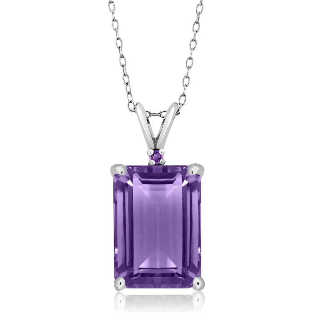 7.12 Cttw Purple Amethyst Pendant Necklace For Women In 925 Sterling Silver | Gemstone February Birthstone | Emerald Cut 14X10MM | With 18 Inch Silver Chain
