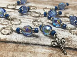 Blue Dragonfly Beaded Stitch Marker Set | Snag Free