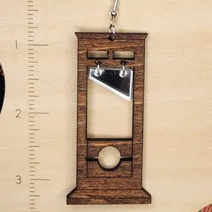 Guillotine Earrings - Unique Design with Historical and Contemporary Charm, Unisex, Drop Earrings, Wood and Mirror Acrylic