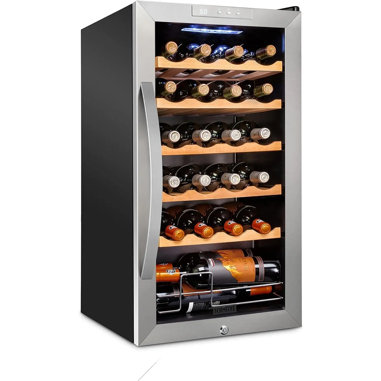Schmécké 24 Bottle Compressor Wine Cooler Refrigerator w/Lock - Large Freestanding Wine Cellar For Red, White, Champagne or Sparkling Wine - 41f-64f Digital Temperature Control Fridge Stainless Steel