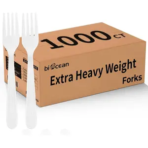 1000 Count Extra Heavy Duty Disposable Plastic Forks Bulk White Silverware Reusable Cutlery for Home Restaurant Party Picnic