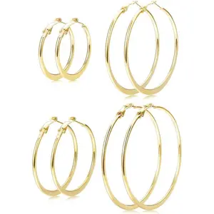 4 Pairs 316L Stainless Steel Silver Hoop Earrings for Women Large Hoop Earrings Set Hypoallergenic Big Thin Earrings for Women Girls Lightweight 30/40/50/60MM Daily