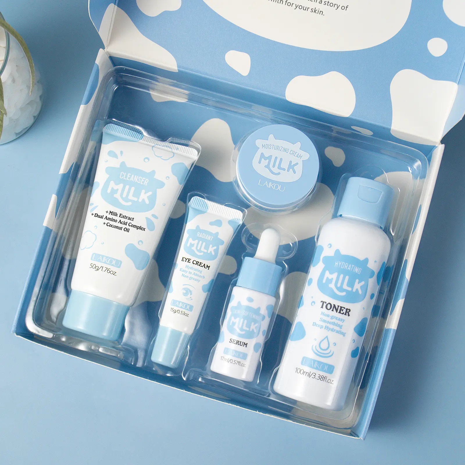 Milk Skincare Gift Set for 10-12 Year Old Girls - Kids' Cosmetics & Skin Care Products Kit with Milk Cleanser, Liquid Serum, Toner, Face Cream, Eye Cream, Hydrating Nourishing Travel-Friendly Daily Routine