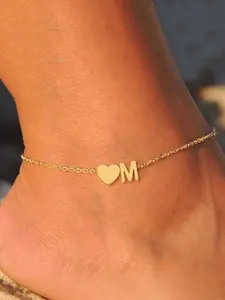 Women's Stainless Steel Anklet, Casual Style Heart Letter Design, Unique and Personalized, All Seasons Foot Jewelry, No Choking Hazard, Initial Anklet