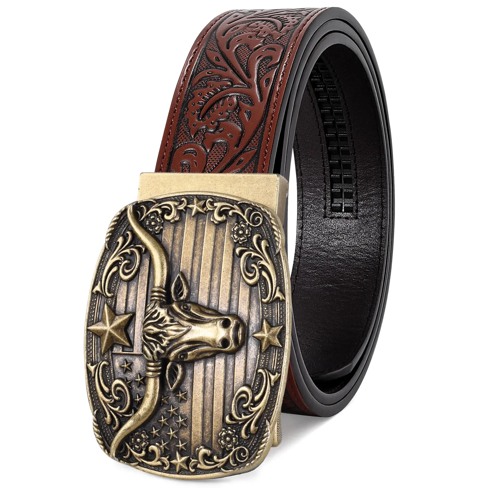 BELTROAD Cowboy Western Embossed Leather Ratchet Strap with Automatic Buckle, Adjustable Exact Fit Accessories for Adults, Birthday Gifts for Him & Gifts for Boyfriends, Boyfriend, Dad Gift