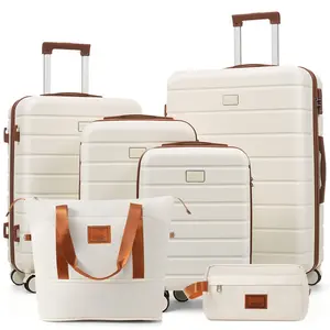 6-piece family and business all-around ABS hard luggage set, 16/20/24/28 inches, standard with TSA safety lock and silent universal swivel wheel, expandable travel bag+toiletry bag, telescopic pull rod suitable for different heights, multi-color optional