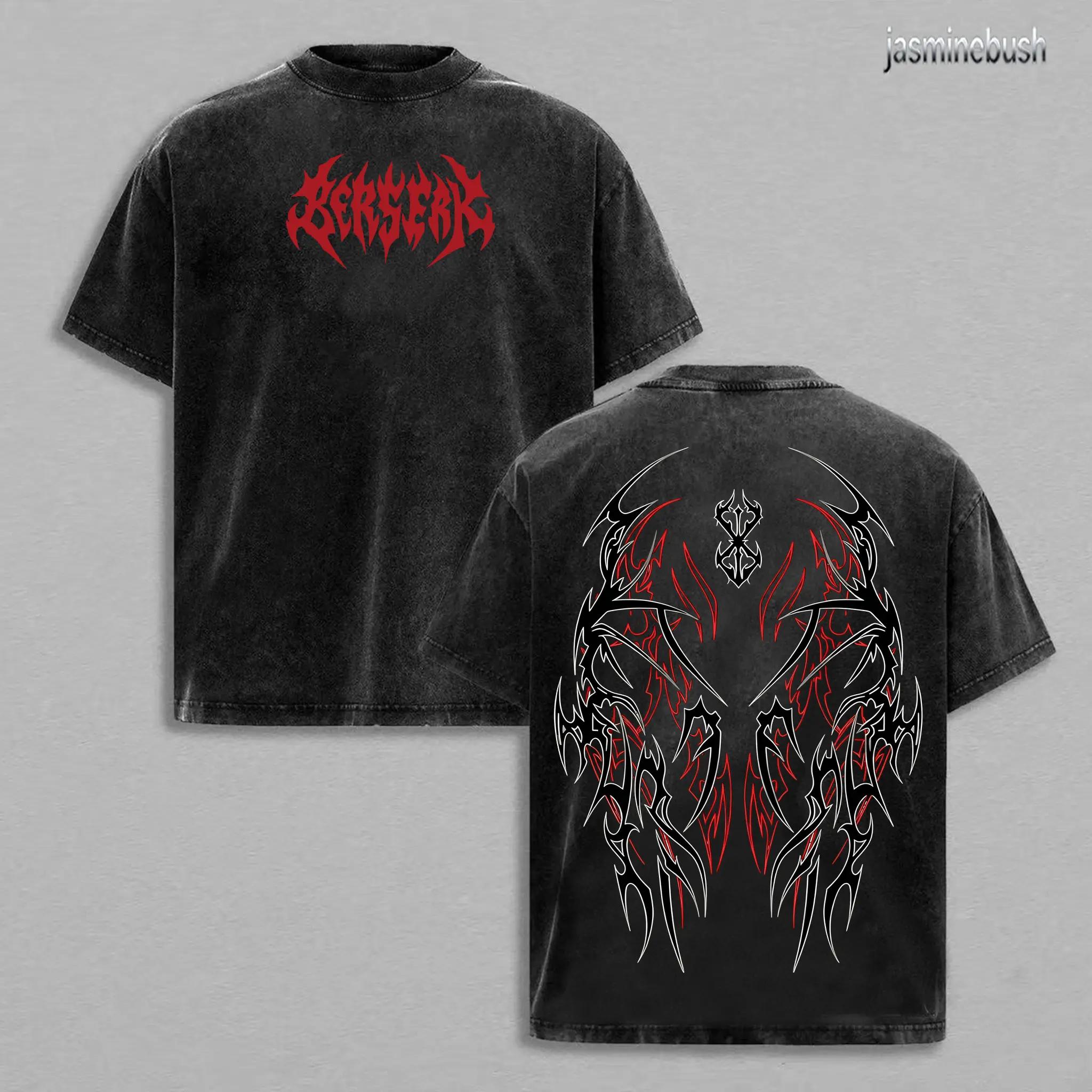 Men's Unisex Retro Berserk Graphic Print Pump Cover Tshirt - Vintage Washed Oversize Tee, Heavy Cotton Loose-Fit Menswear Top, Dark Aesthetic Gym Streetwear, Short-Sleeve, Round Neck, Multi-Size Casual Top
