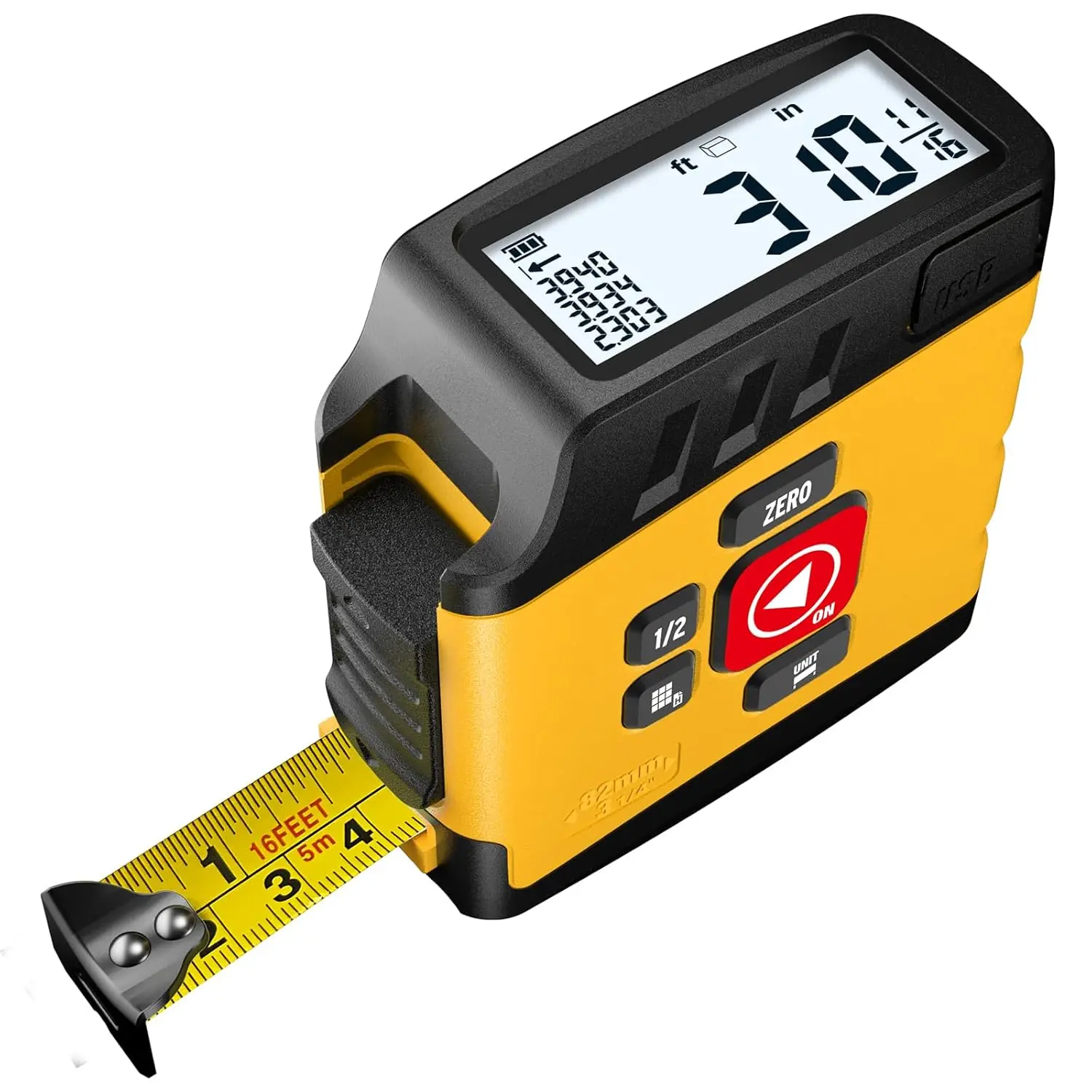【DealsforYouDays 】Digital Tape Measure 16 Ft, 2.4" LCD Display, 6 metric and imperial units, Easy Read Digital Measuring Tape Retractable with Fractions 1/16 Rechargeable Measurement Tool for Distance/Area/Volume Industrial Home , Men  Gifts