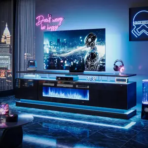 【2 Packages Shipping】oneinmil 70" Floating TV Stand with 36" Electric Fireplace High Gloss Finish Wall Mounted Entertainment Center for TVs Up to 80" Black TV Stand and Black Fireplace