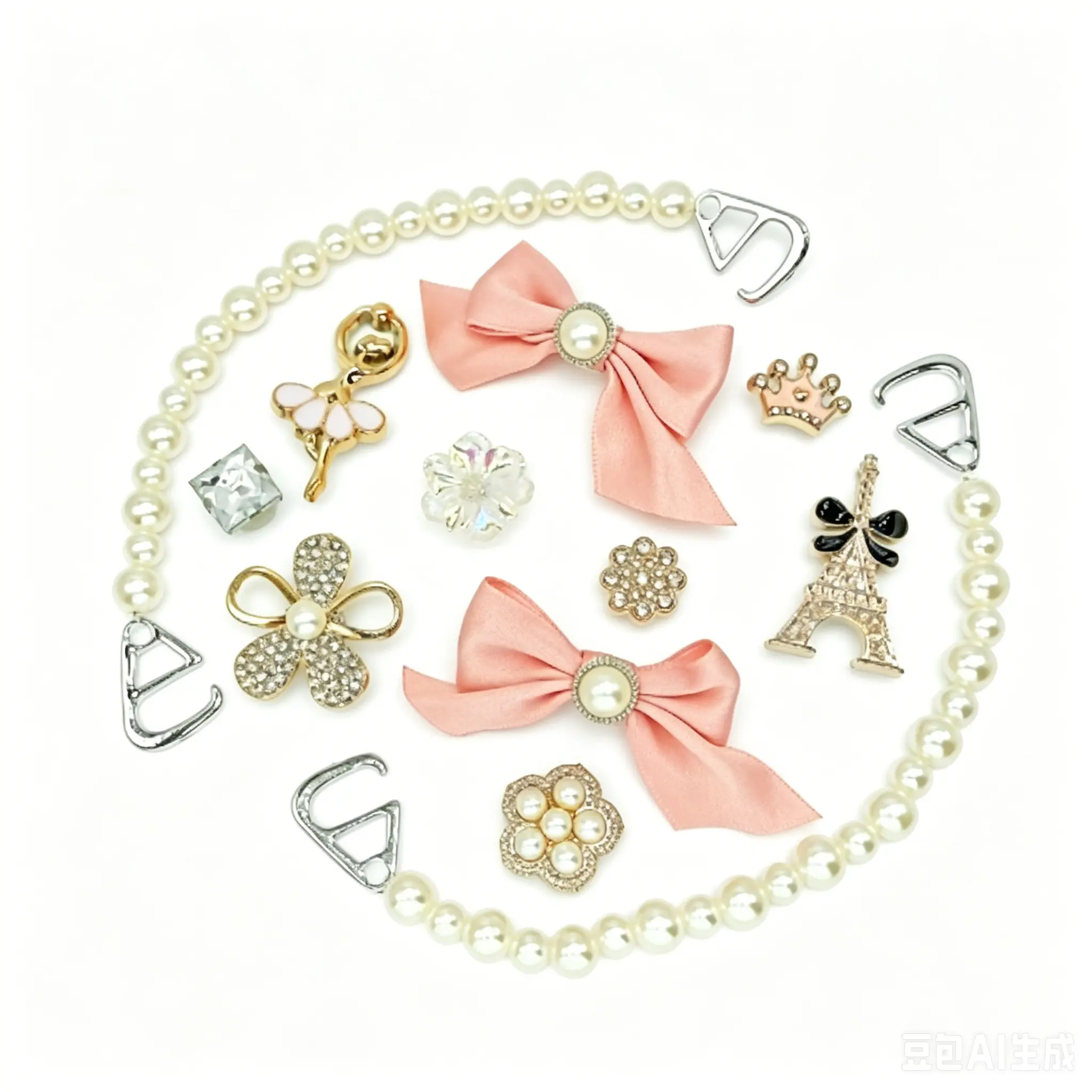 Rhinestone Shoes Charms for Girls' DIY Craft Projects, Fashion Accessory for Shoe Decoration, Cj-039 Pink Chain Bowknot (With Button F, Buckle, Fabric, Diy Decoration, Footwear, Chic, Make Shoes Unique