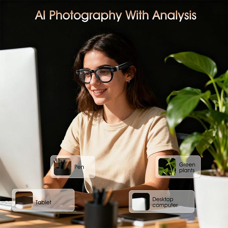 AI Smart Glasses with  8MP HD Camera,4k Photos, 1080P Video Recording , Real Time Translation, Voice Assistant,  for Travel, Meetings & Vlogging, Bluetooth Eyewear with Voice Assistant and Photochromic Lenses ,touch adjustment, next gen gadgets