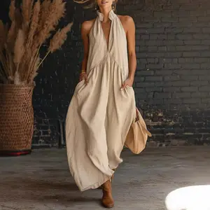 2026 Minimalist Halter Neck Maxi Dress |   Casual Loose Fit Pocket Dress |   Effortless Summer Outfit for Women # MaxiDress # HalterNeckDress # BohoFashion # SummerDress # CasualDress # WithPockets # DressesForWomen # Outfit of the Day