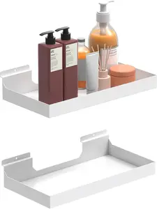 2 count 16X8 Inch Slatwall Shelves, Heavy Duty Slatwall Baskets, Metal Slat Wall Shelves Accessories, Metal Retail Display for Storage and Organization, White