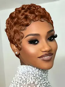 pixie wig  Human Hair Pixie Cut Wig  Short Curly Wavy Wig with Bang Natural Black Color  Elegant Style for Daily Use, Short Hair Wig, Stylish Hairpiece, Loose Wave Wig