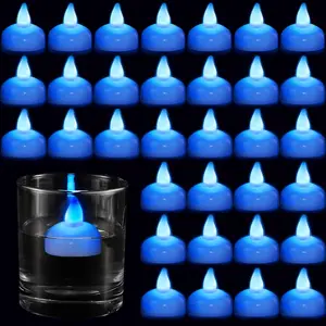 24 Pack Flameless LED Floating Candles 1. 6''  LED Floating Tealights  Water Activated Tealights for Weddings Pool Centerpiece Party Decor(Blue)