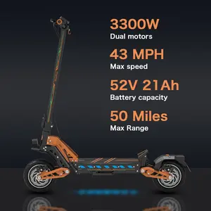 2025 DT10 Dual Motor Adult Off-Road Scooter - Sporty Folding Electric Scooter with Seat, 52V 21Ah, 43MPH, 50 Mile Range, 3300W Peak, 10" Tires, Dual Shock Absorbers, Smart LCD Display, UL2272 Certified