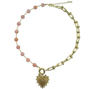 Intricate Heart Charm Necklace - Pink