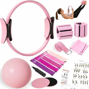 Pilates Equipment Kit for  Workout,Pilates Ring and Ball Set,Pilates Essentials Accessories Kit for Women with Core Sliders,Adjustable Ankle Wrist Weight,Exercise Resistant Bands