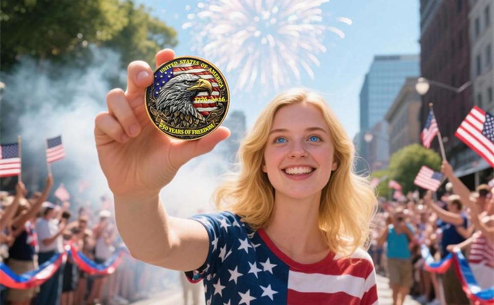 USA 250th Anniversary Commemorative Coin - American Eagle & Patriotic Symbols Collectible - America 250 Merchandise for Celebration & Gifting (1776-2026) (250 Eagle)