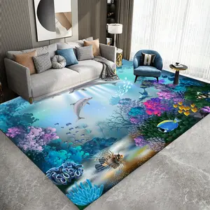 Underwater Ocean Marine Life Flannel Area Rug, Decorative area rug, Oversized Soft Plush Mat for Living Room & Kids Bedroom, Non-Slip Thick Colorful Coral Reef Pattern Home Decor for Nature Enthusiasts, Decorative Fluffy Rug