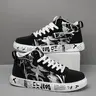 Men's Graffiti High Top Sneakers, Street Style Casual Shoes, Newspaper Print Thick Sole Canvas Shoes, Student Versatile Running Shoes