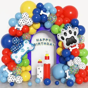 [New] 155 Pieces Paw Balloon Garland Arch Set Dog Bone Paw Print Balloons Red Yellow Green Paw Boy