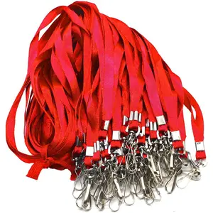 Red Lanyard Bulk Lanyards for Id Badges Flat Lanyard with Badge Clip Swivel Hook 50 Pack