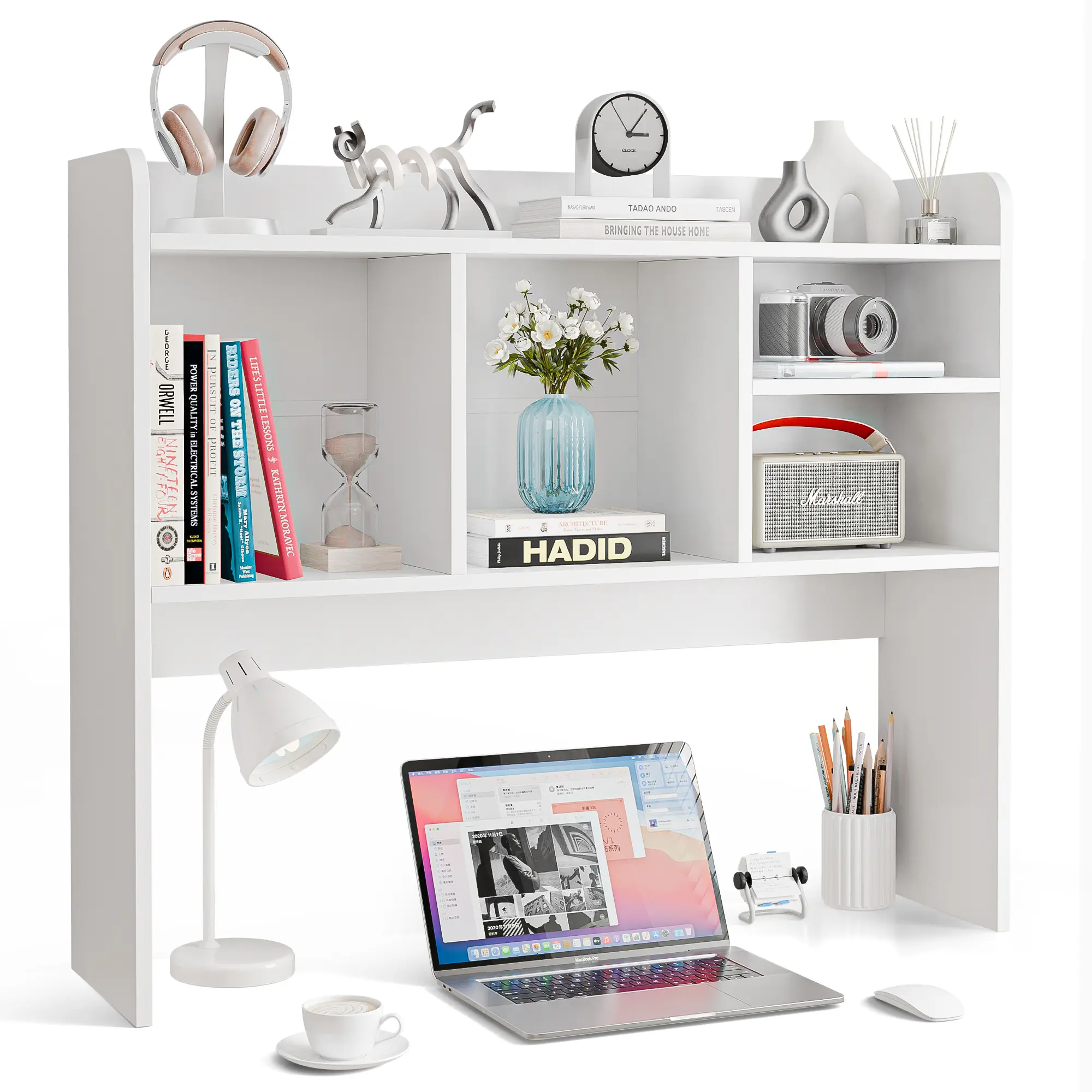 4-Tier Minimalist Modern Wooden Open Bookshelf - 37x9.5x32in Freestanding Office Furniture, Bookshelf Book Rack, Family-Friendly Dorm Room Small Space Home Office Desk Tabletop Organizer for Storage & Display,back to school,back to school haul