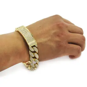 MaxBling81 Hip Hop Gold Plated Bracelet - Men's Unisex Gold-Silver Plated Miami Link, Iced Out Cubic-Zirconia ID Fashion Wrist Jewelry for Daily Wear, Gold Plated Bracelets